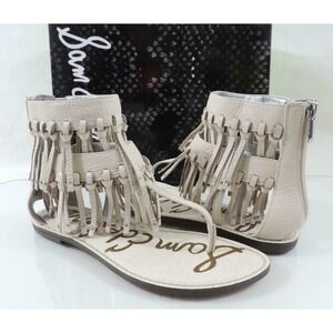 Sam Edelman Griffen Gladiator Fringe Flat Thong Sandals Leather Ivory Size 7